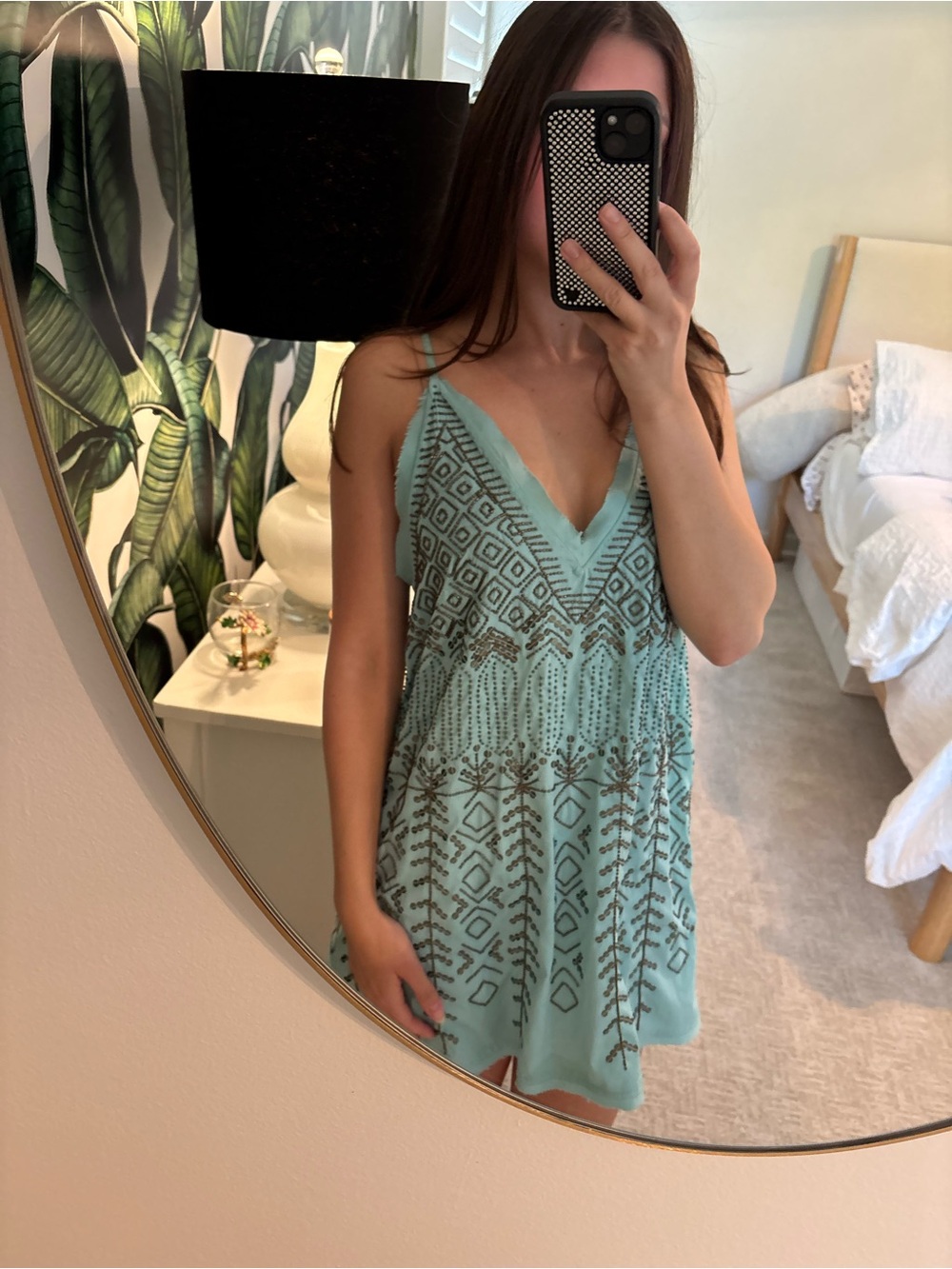 Free People Teal Beaded Dress